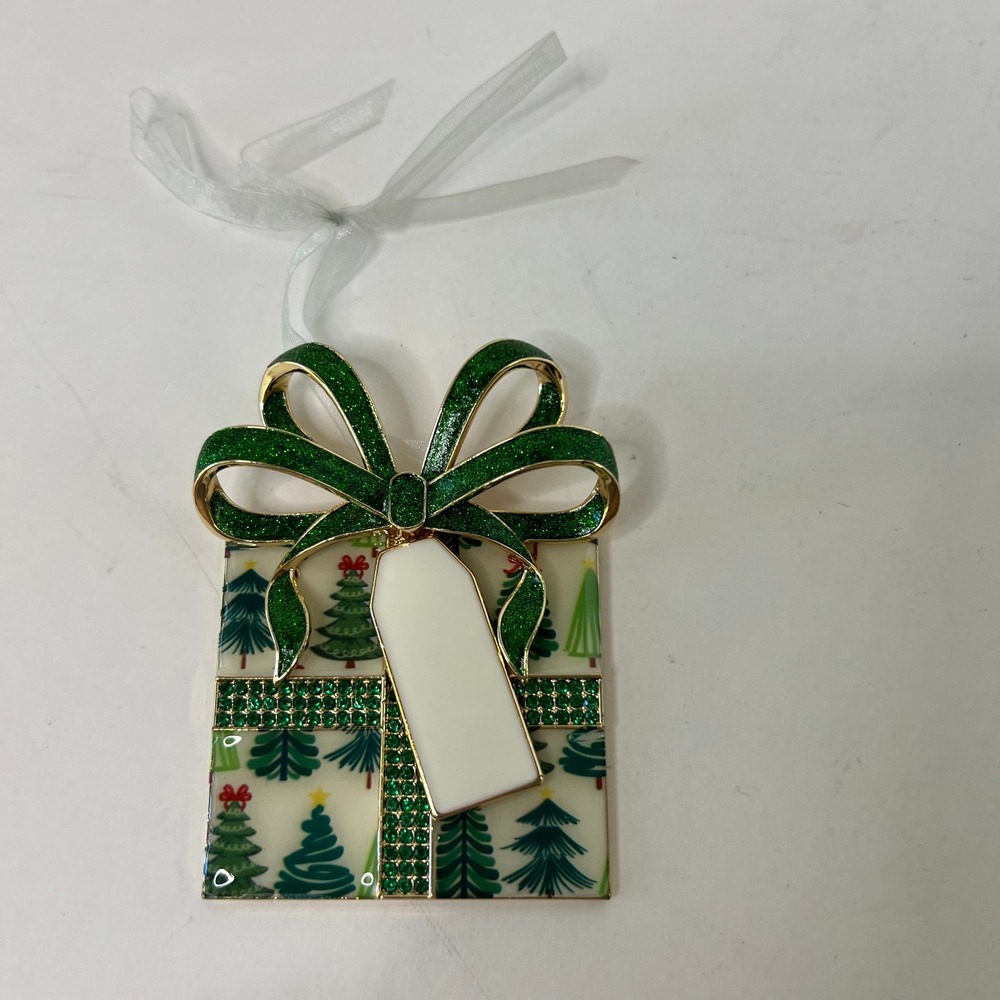 Bauble Bar Wrapped Present Gift Christmas Ornament NIP 2 x 3" Metal